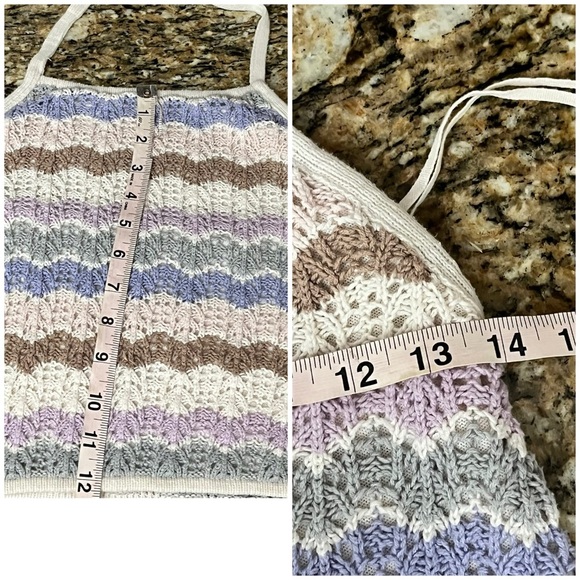 American Eagle Crochet Knit Pastel Striped Halter Top S Boho Crop Top Beach - Picture 5 of 10